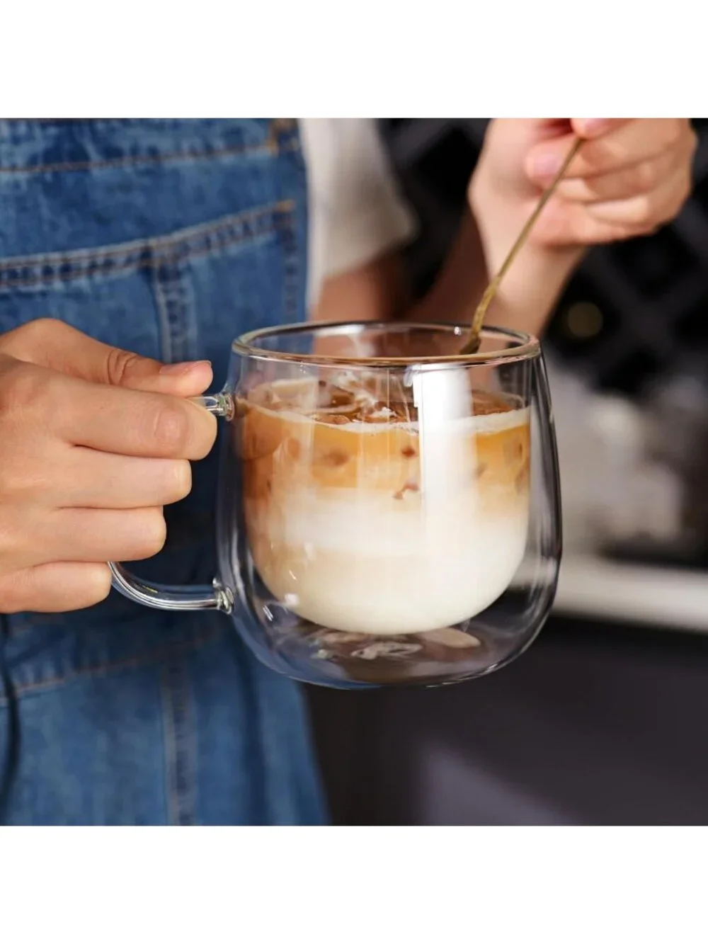 Double Walled Glass Coffee Mugs Set of 4 - Large Clear Cups for Latte, Tea